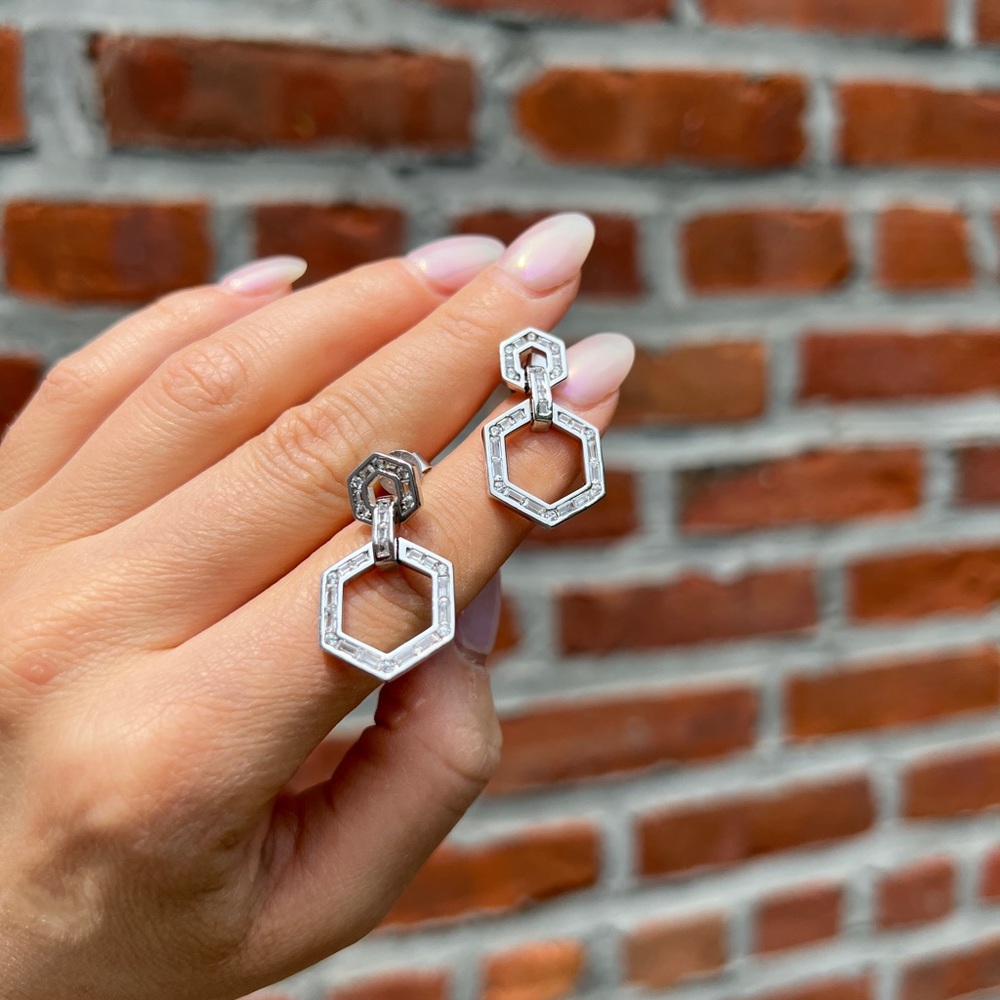 Silver Earrings 925 | Hexagon Shape Earrings | Elegant Women Earrings|